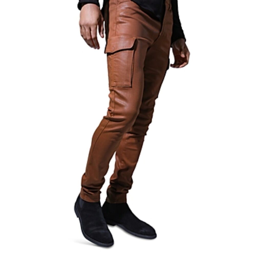 MONFRERE Jeans Mens 29 Brown Coated Skinny Cargo Stretch Denim PRESTON $328